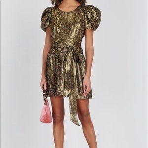 LoveShackFancy Mercy Floral Print Gold Mini Dress